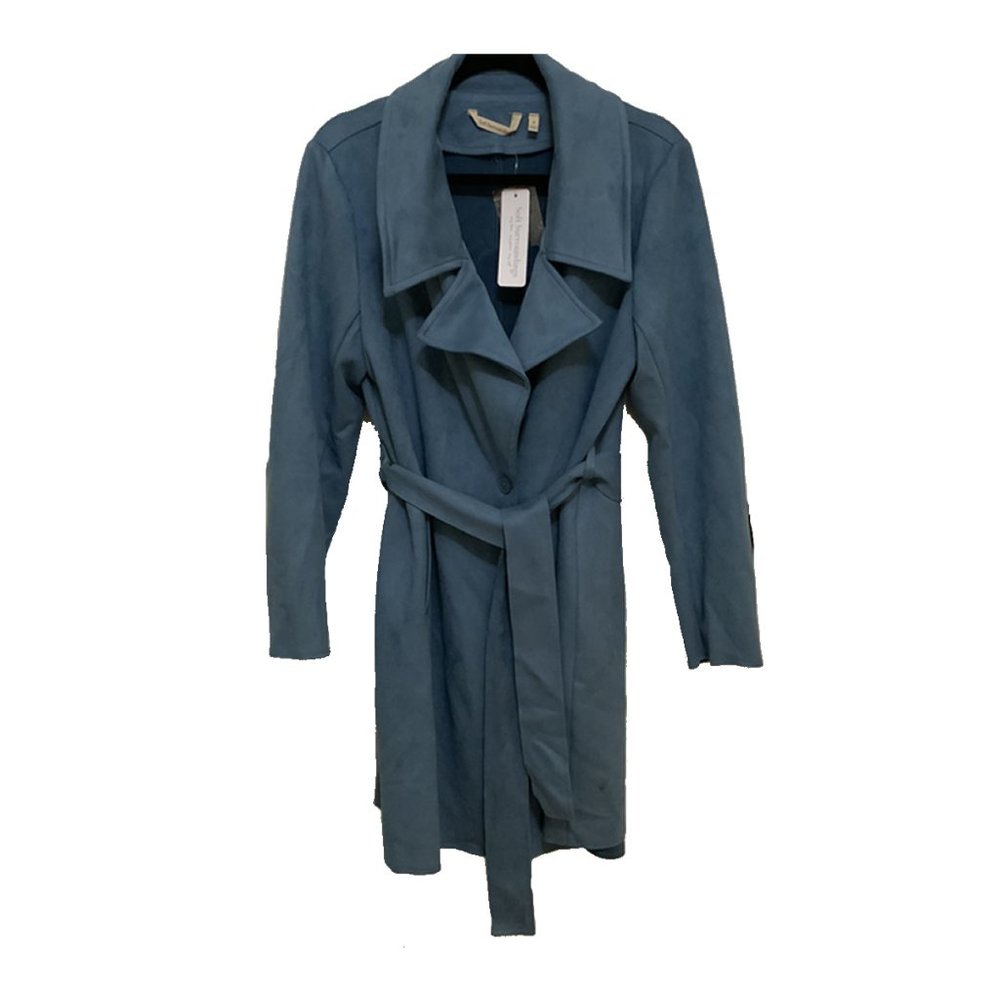 NEW! Soft Surroundings Blue Faux Suede Med Trench Coat with Tags